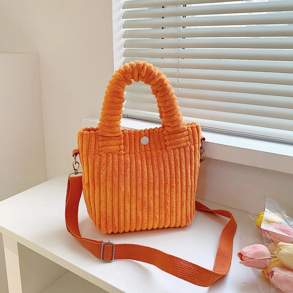 2025 Trend New Handbags Niche Versatile Bucket Shoulder Bags Fashion Corduroy Women's Bag Female Nylon Button Crossbody Bags