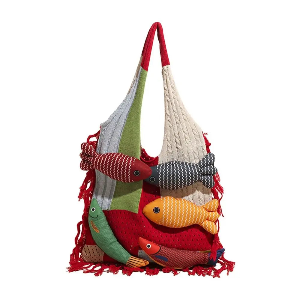 Fish Hollow Out Weave Fashion Handbag
