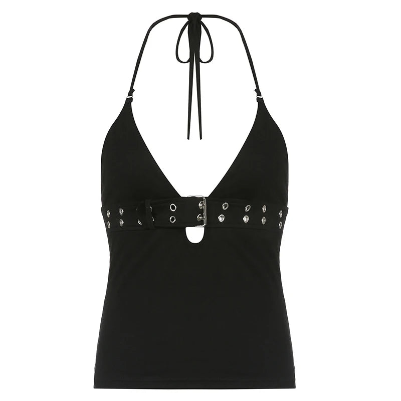 Bandage Crop Top Black Backless  Top Lace Up Cute Party Beach Summer Sweats Women Retro Basic Mini Vest Punk