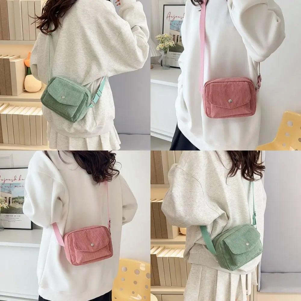 New Corduroy Striped Crossbody Bag Simple Design Adjustable Strap Shoulder Bags Solid Colour Mini Coin Pouch for Casual Wear
