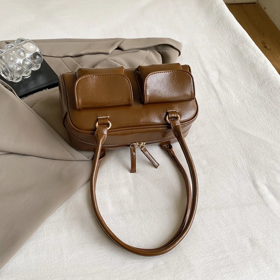 Vintage/Business Shoulder Pu Leather 2 Pocket Chic Female Underarm Bag