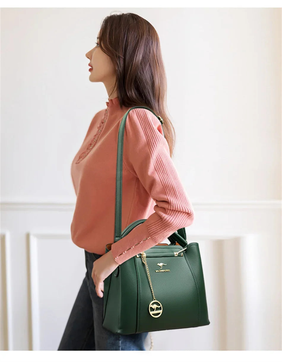 3 Layers Large Capacity Women Tote Bag Soft Leather Luxury Handbags Women Bags Designer Solid Color Crossbody Bag Hand Bags 2025