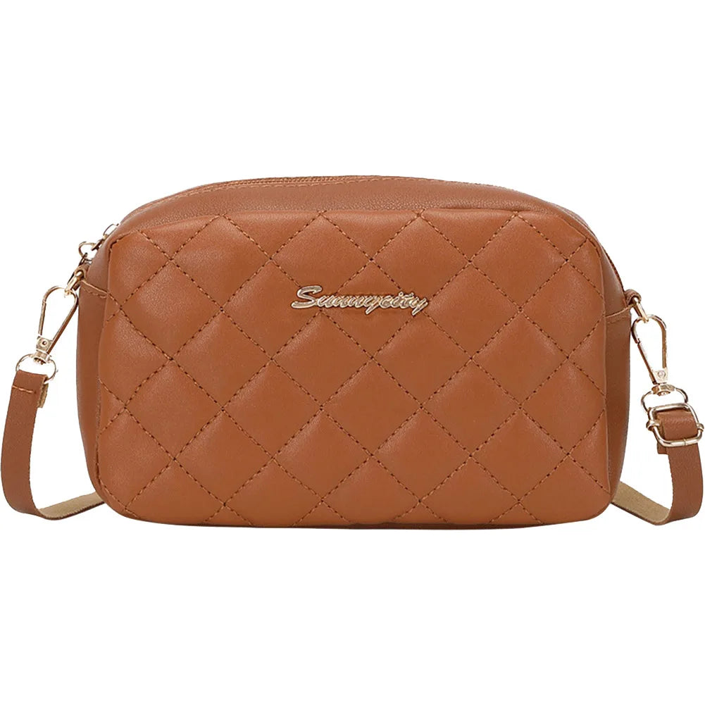 PU Lattice Fashion Women Bag Solid Color Stylish Ladies Handbags Shopping Daily Purse Embroidered Shoulder Crossbody Bag