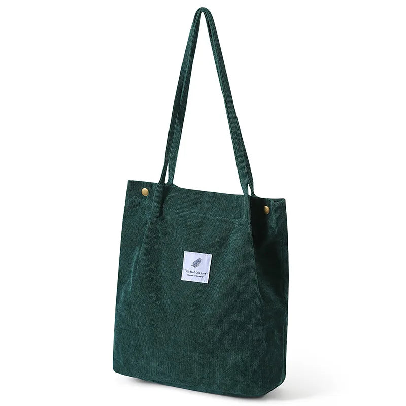 Women Corduroy Shoulder Shopping Bags Reusable Casual Outdoor Party Tote 2024 New Female Bag Handbags with Button Eco Organizer