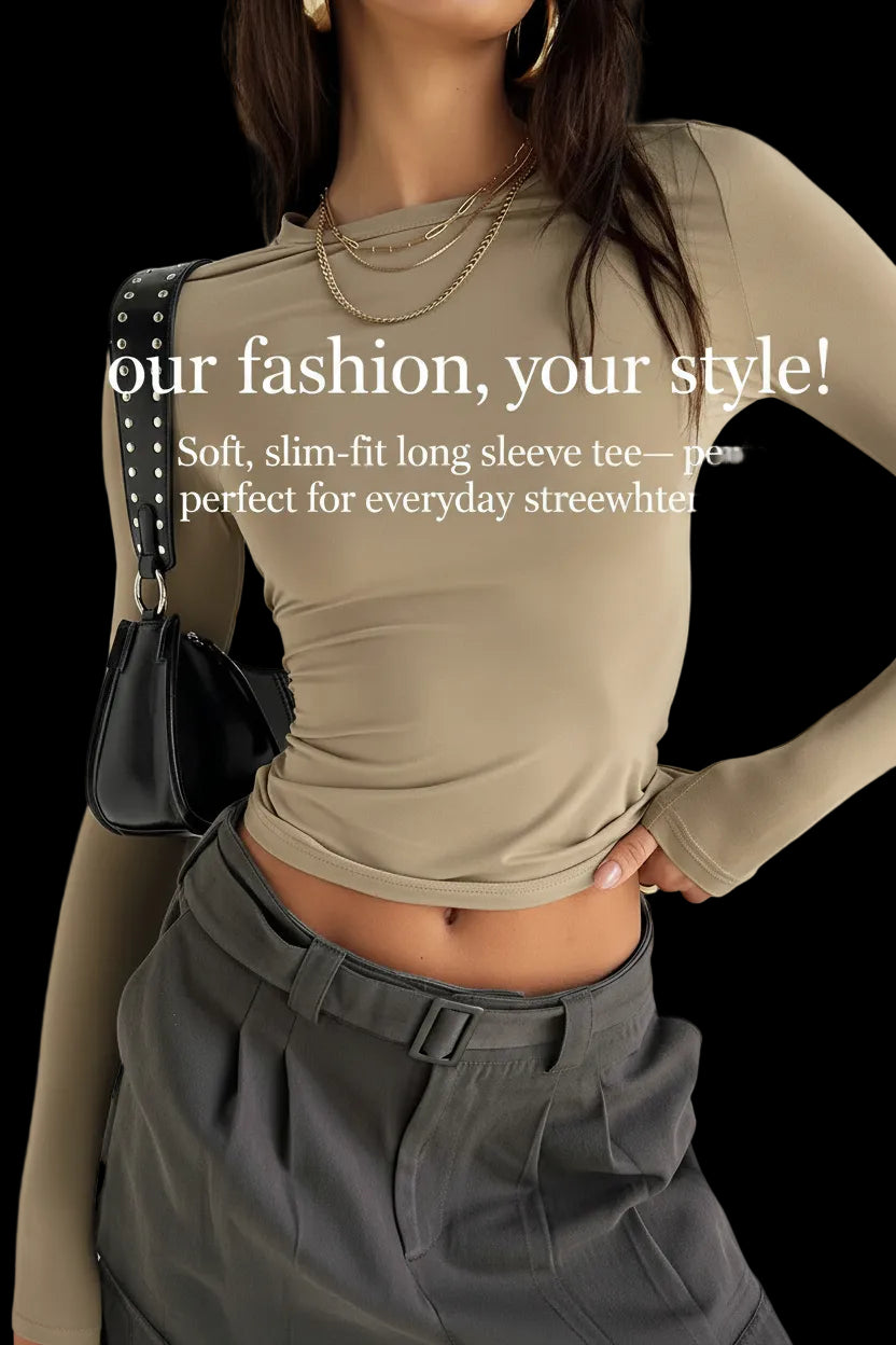 Women Casual Long Sleeve Pullover Shirt |💥 Solid Slim Fit Streetwear Base Tee🙋