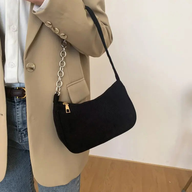 Fashion Vintage Women Handbags Corduroy Underarm Bag Casual Women Shoulder Bags Solid Color Zipper Female Handbag Clutch