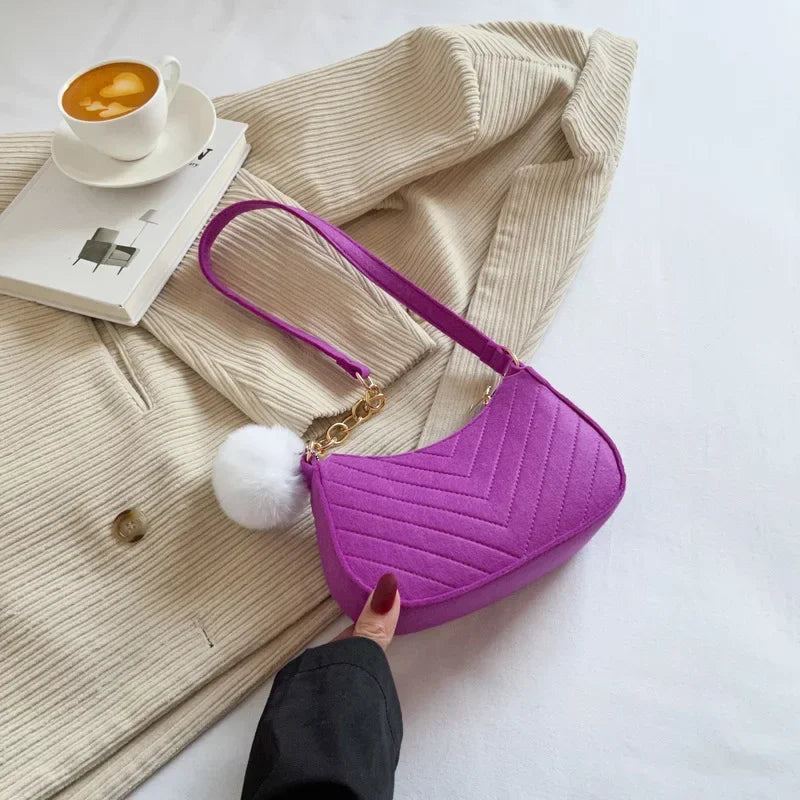 Felt Mini Shoulder Bags for Women Underarm Bags Texture Solid Color Casual Handbags Female Light Crossbody Bags