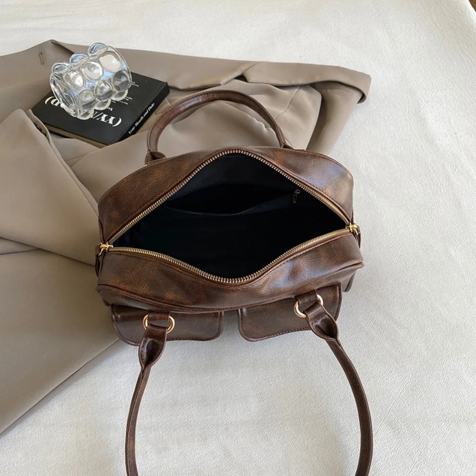 Vintage/Business Shoulder Pu Leather 2 Pocket Chic Female Underarm Bag