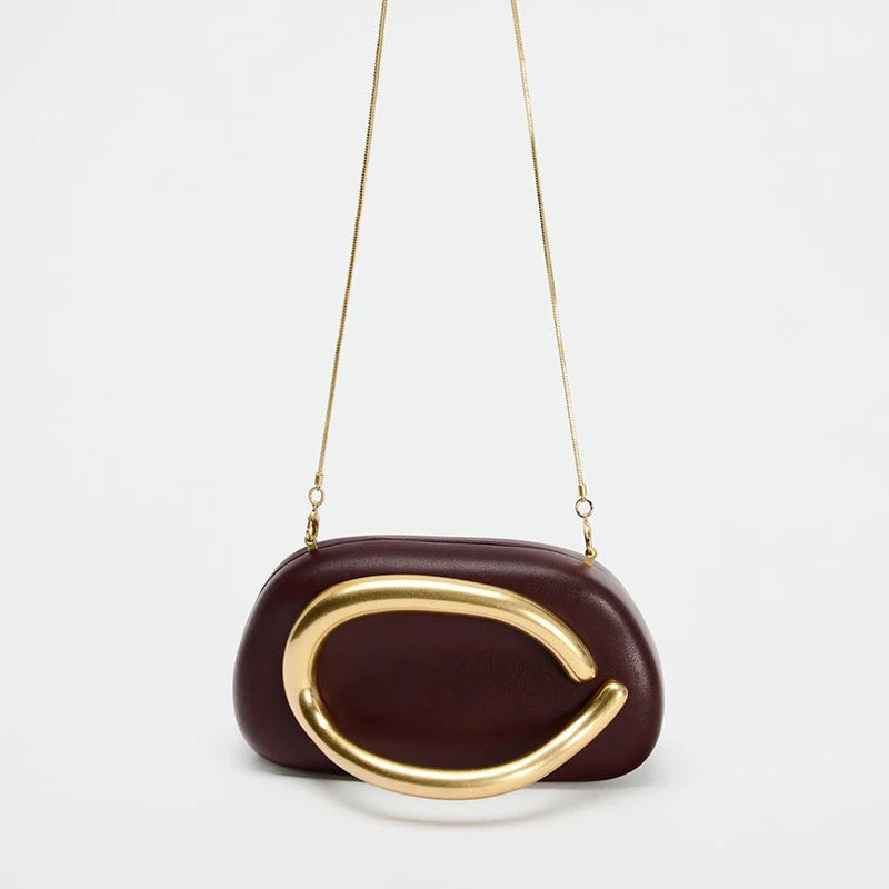 Box Bag Metal Details Crossbody Pu Leather Clutch Shoulder Luxury Brand Handbags Women's Handbag Ladies Female Evening Purse Red