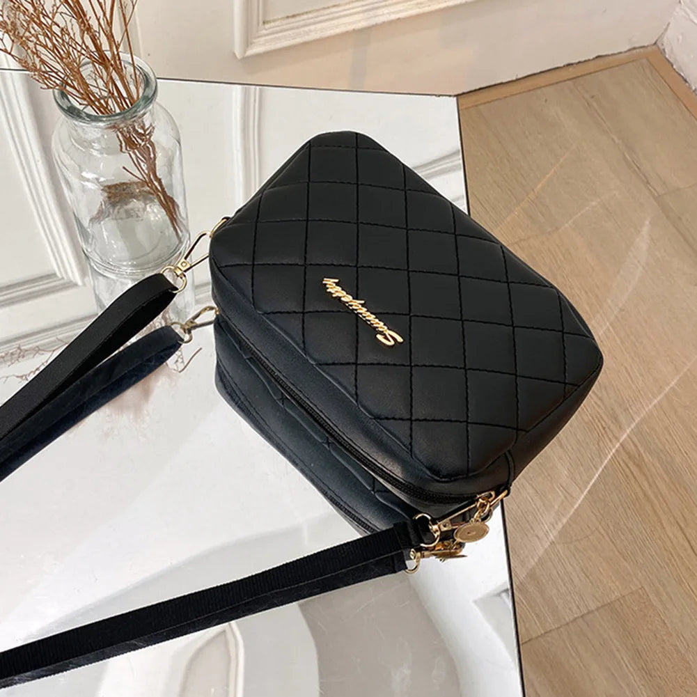 PU Lattice Fashion Women Bag Solid Color Stylish Ladies Handbags Shopping Daily Purse Embroidered Shoulder Crossbody Bag