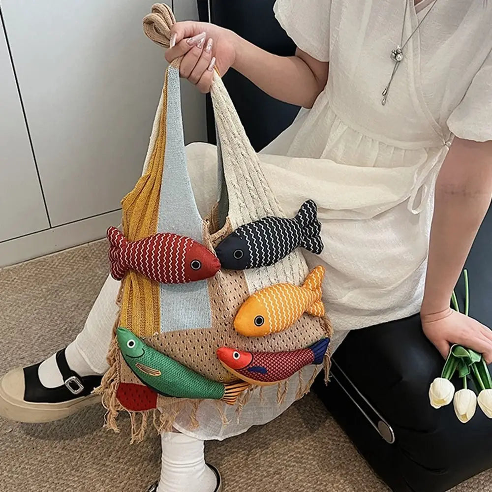 Fish Hollow Out Weave Fashion Handbag