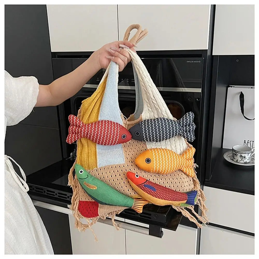 Fish Hollow Out Weave Fashion Handbag