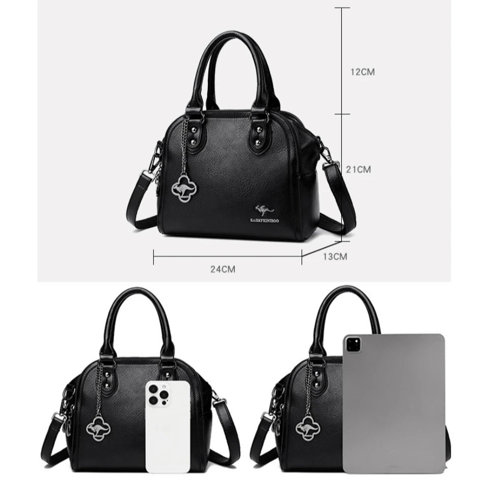 Genuine Kangaroo Brand Soft Pu Leather Hand Bag Small Handbags Women Shoulder Bags for Mother 3 Layers Tote Commuting Bag Summer