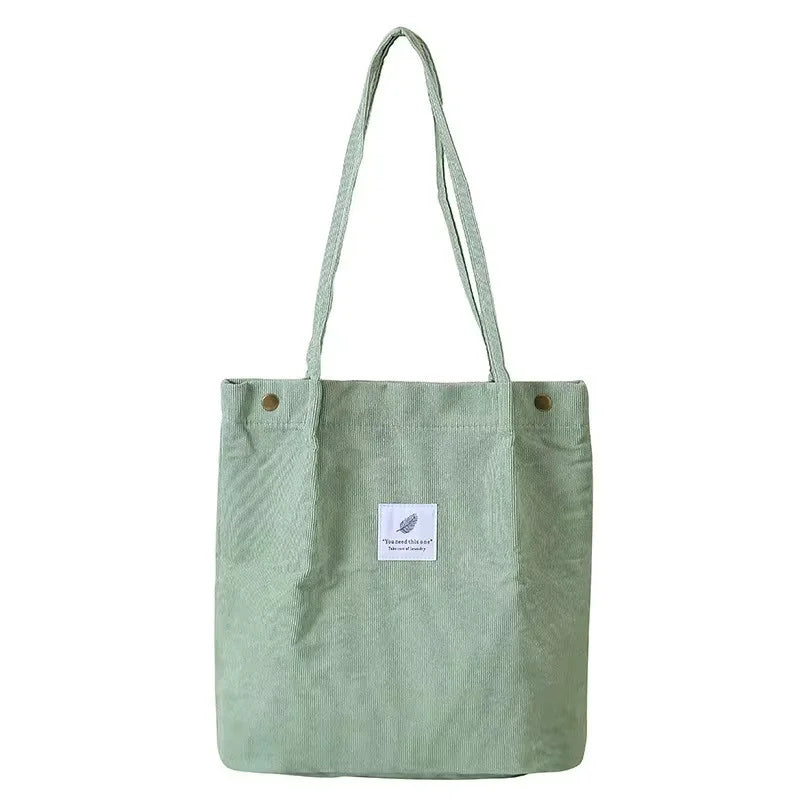 Women Corduroy Shoulder Shopping Bags Reusable Casual Outdoor Party Tote 2024 New Female Bag Handbags with Button Eco Organizer