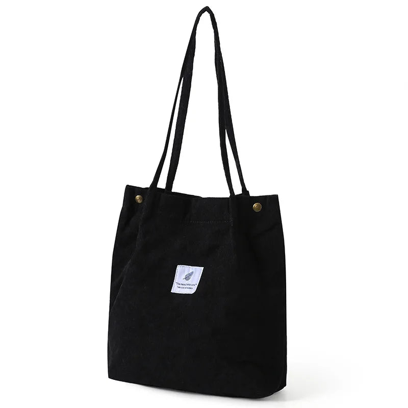 Women Corduroy Shoulder Shopping Bags Reusable Casual Outdoor Party Tote 2024 New Female Bag Handbags with Button Eco Organizer