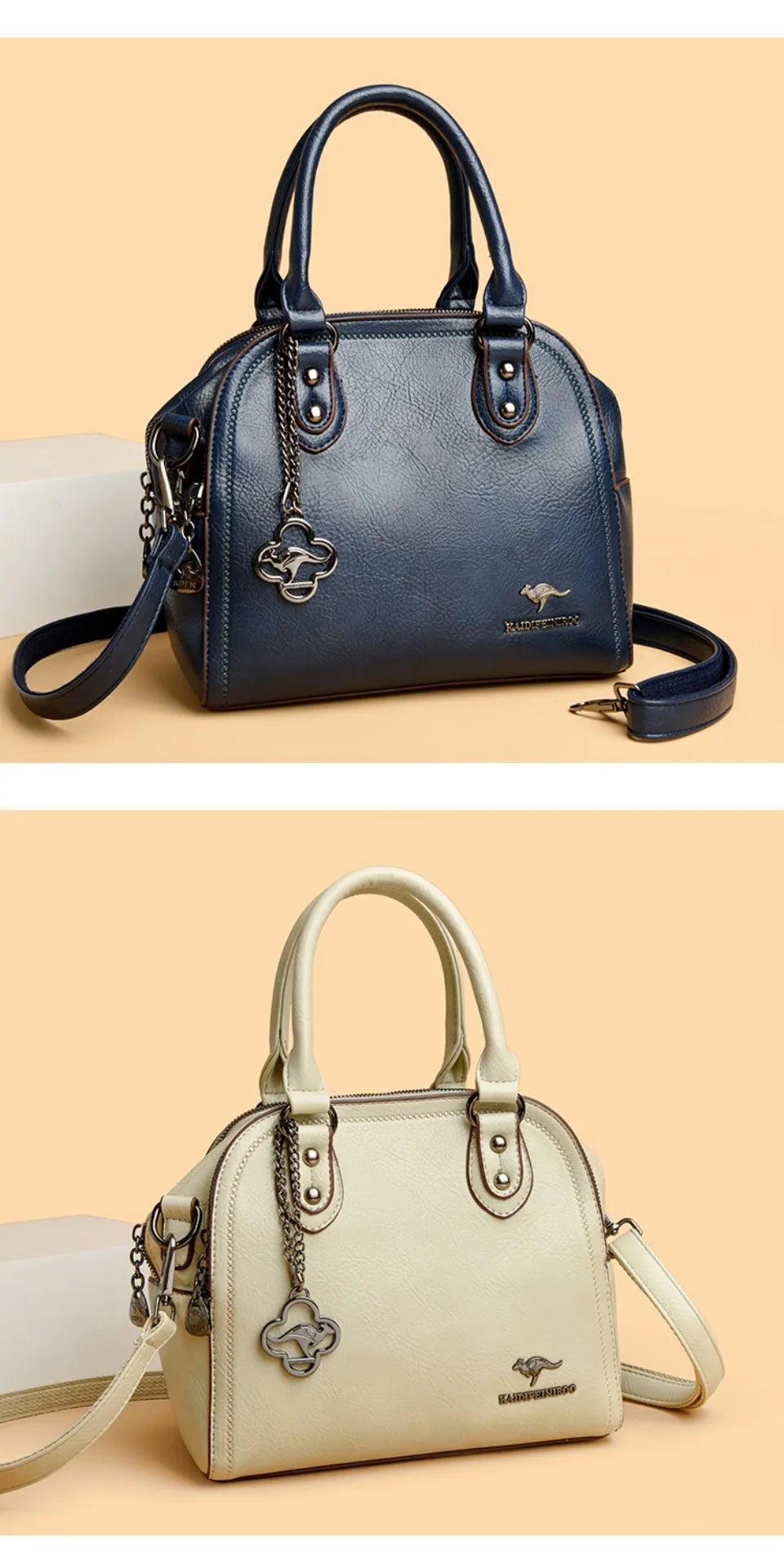 Genuine Kangaroo Brand Soft Pu Leather Hand Bag Small Handbags Women Shoulder Bags for Mother 3 Layers Tote Commuting Bag Summer