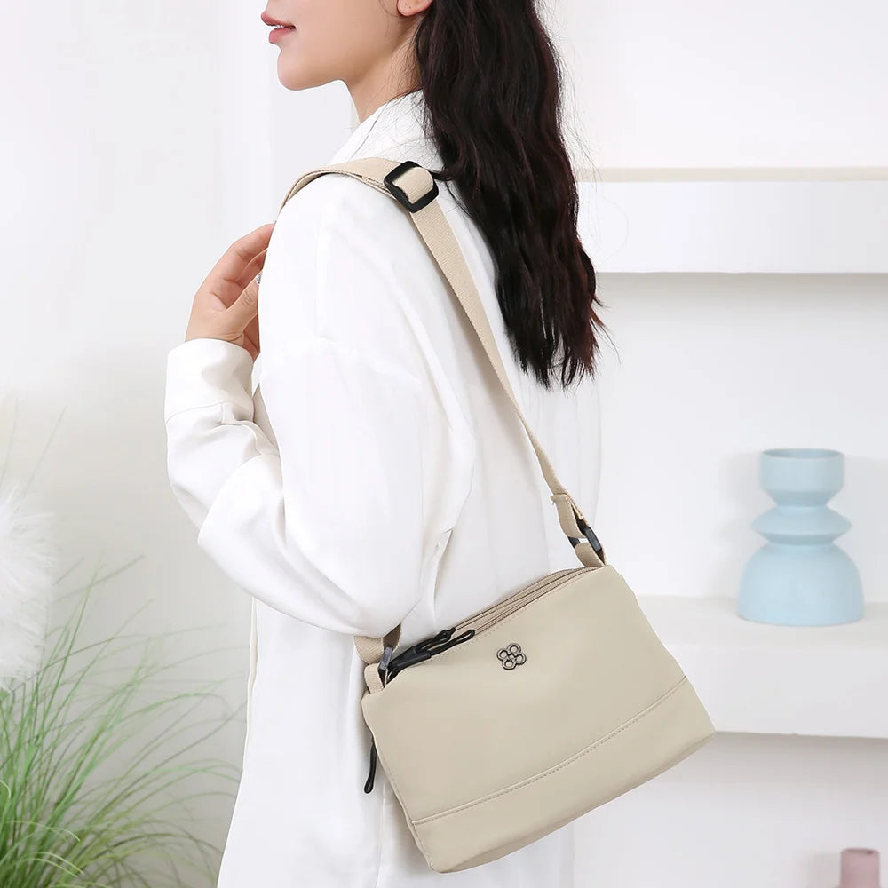 New Soft Nylon Cloth Women Shoulder Bag Multiple Pockets Casual Style Crossbody Bags Solid Color Tote Bag Girls