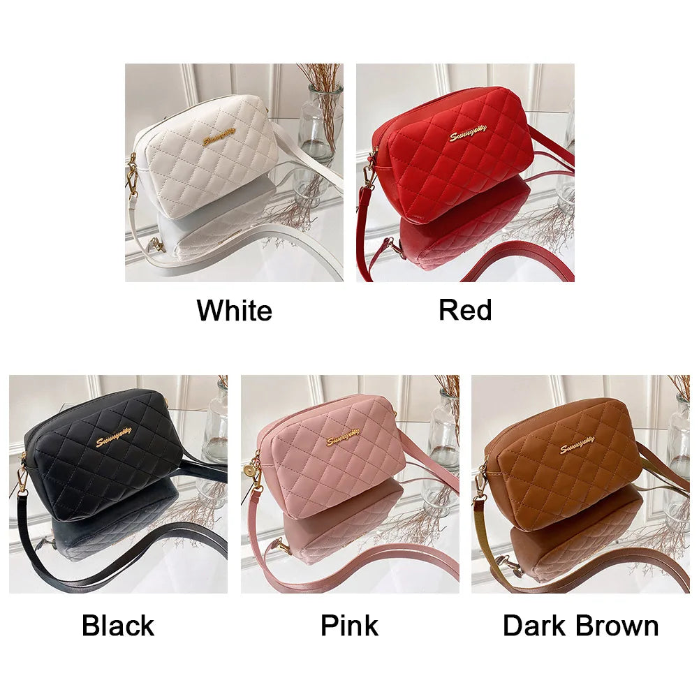 PU Lattice Fashion Women Bag Solid Color Stylish Ladies Handbags Shopping Daily Purse Embroidered Shoulder Crossbody Bag