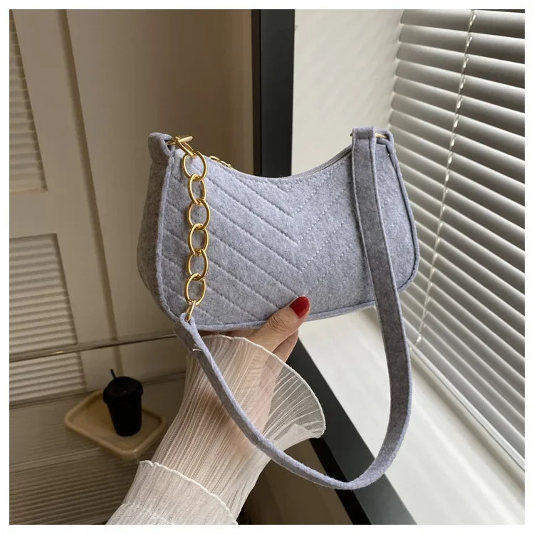 Felt Mini Shoulder Bags for Women Underarm Bags Texture Solid Color Casual Handbags Female Light Crossbody Bags