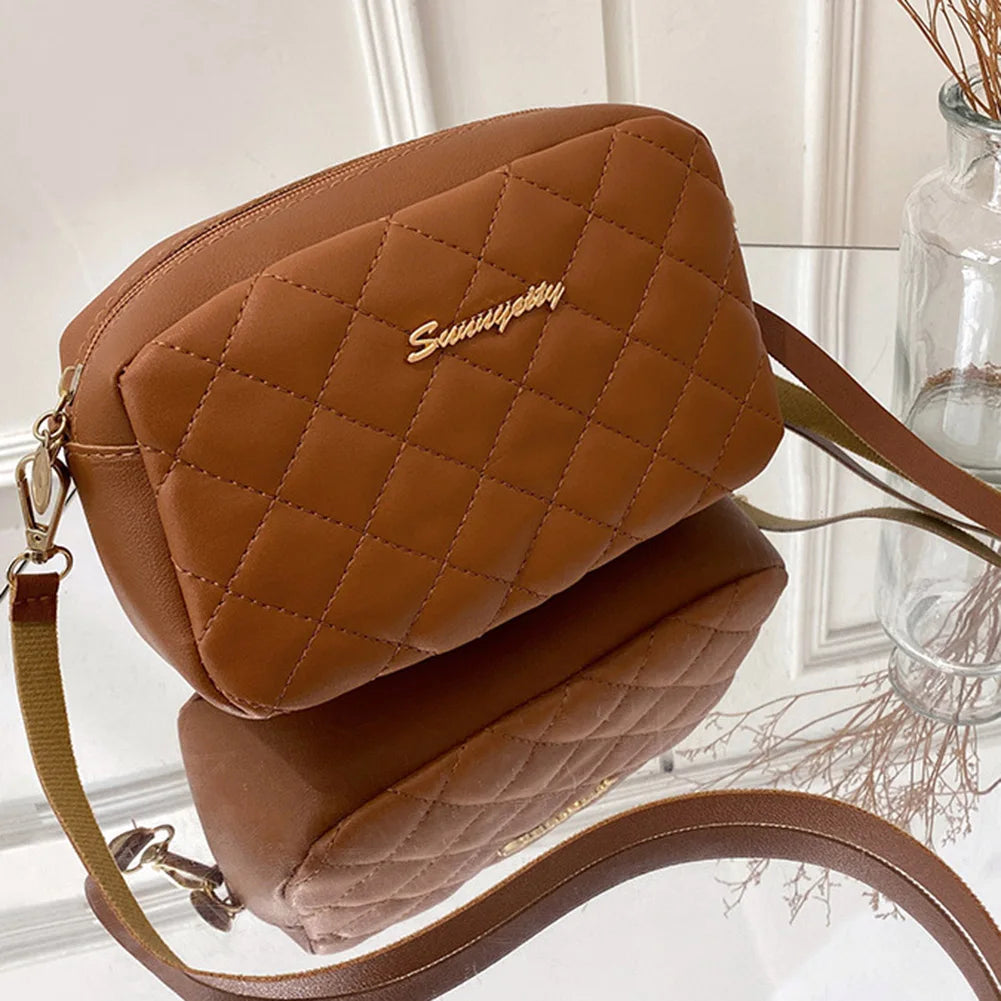 PU Lattice Fashion Women Bag Solid Color Stylish Ladies Handbags Shopping Daily Purse Embroidered Shoulder Crossbody Bag