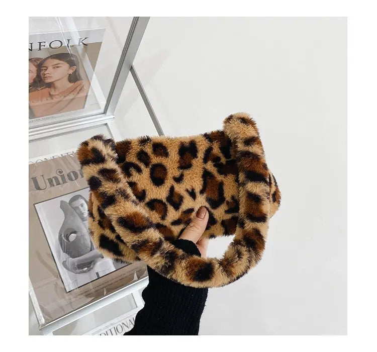 New Fluffy Totes Soft Plush Shoulder Underarm Bag Solid Color Purse Autumn Winter Handbag Women Lady Fashion Storage Pouch
