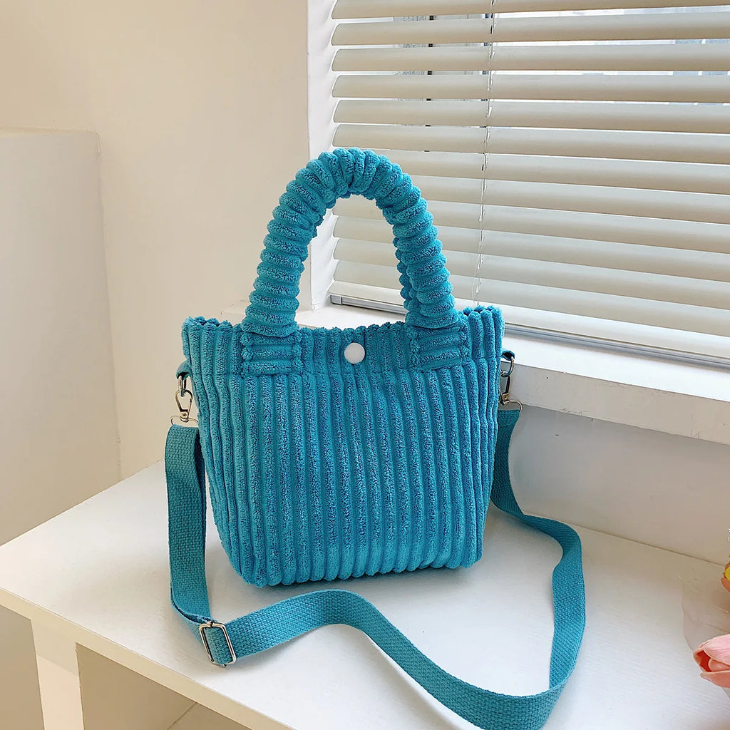 2025 Trend New Handbags Niche Versatile Bucket Shoulder Bags Fashion Corduroy Women's Bag Female Nylon Button Crossbody Bags