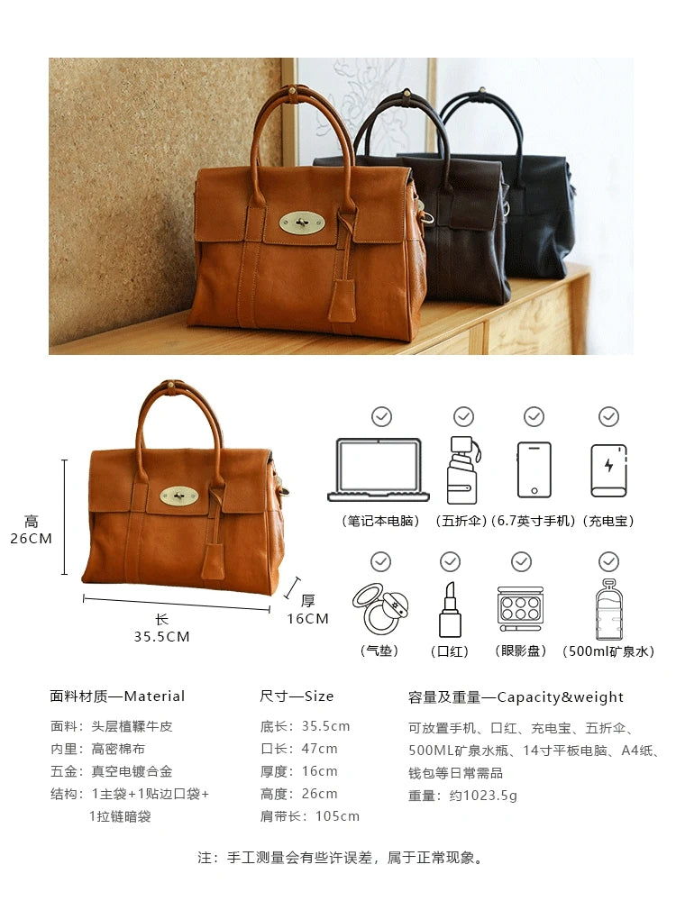 designer handmade genuine leather women large-capacity handbag fashion vintage cowhide multifunctional shoulder crossbody bag