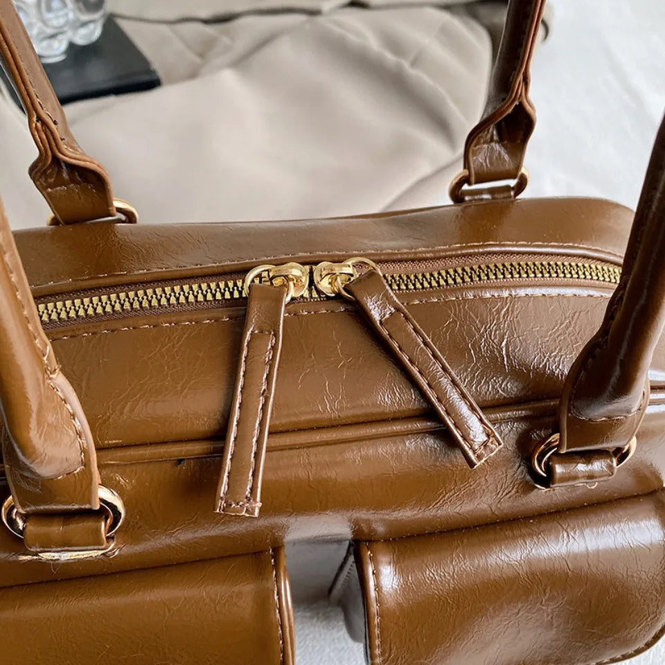Vintage/Business Shoulder Pu Leather 2 Pocket Chic Female Underarm Bag