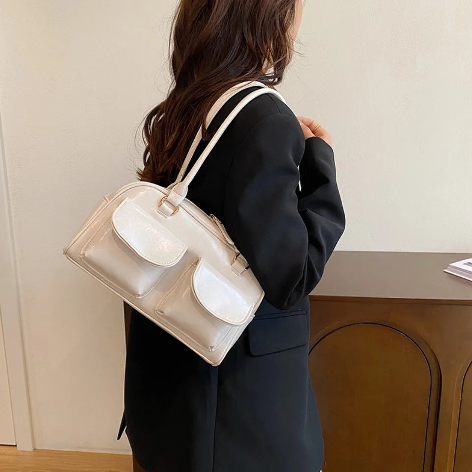 Vintage/Business Shoulder Pu Leather 2 Pocket Chic Female Underarm Bag