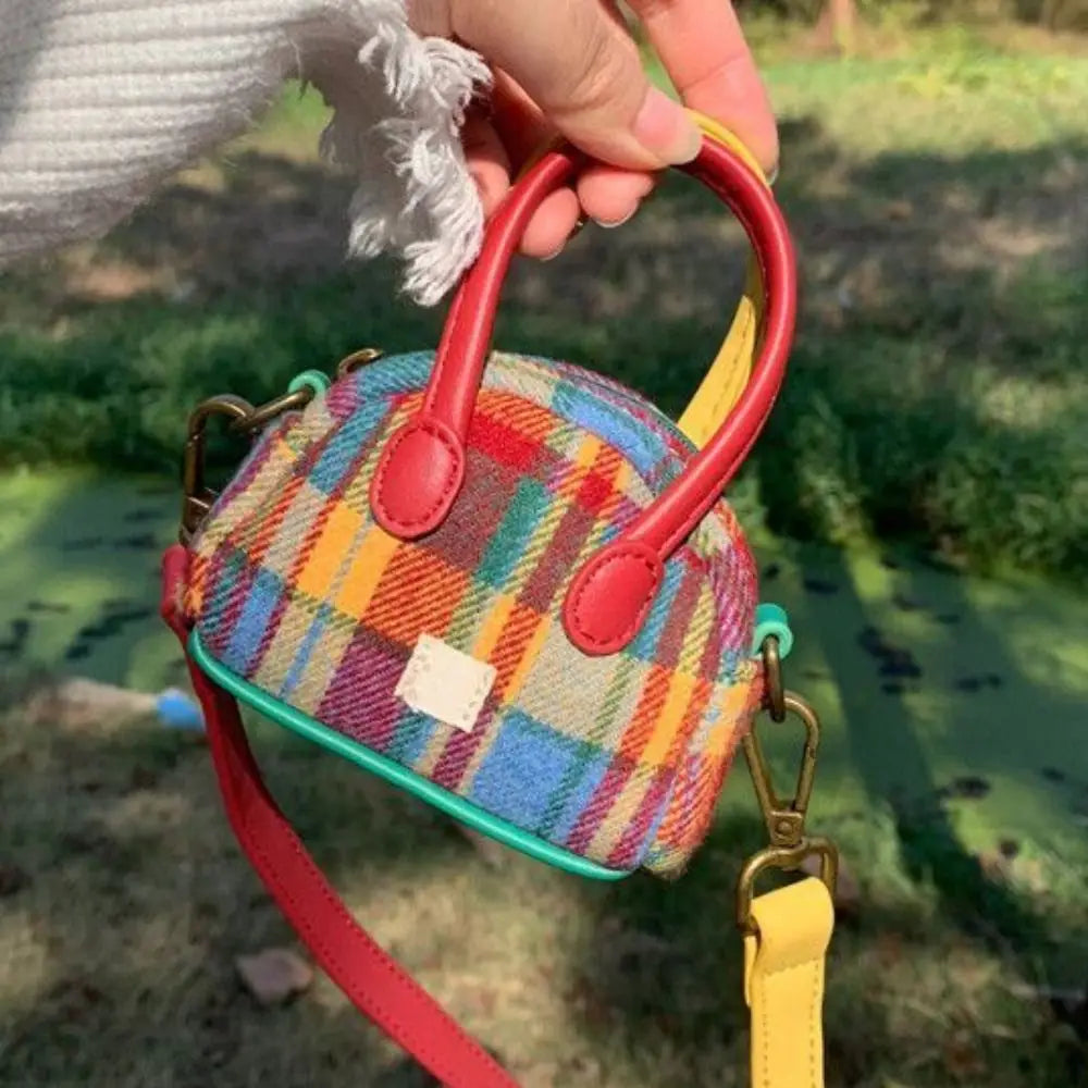 Fashion Retro Plaid Retro Shoulder Bag Portable American Retro Style Handbag Simple Style Crossbody Bag Women