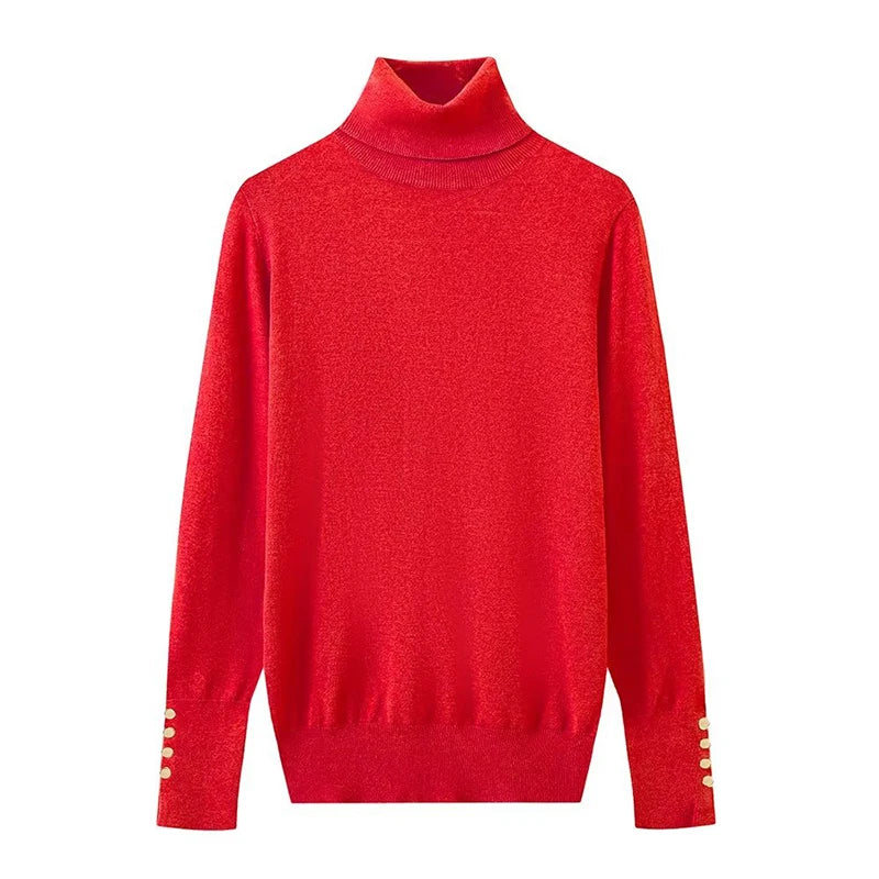 Women Long Sleeve Basic Turtleneck Knit Sweater Casual Pullover Knitwear
