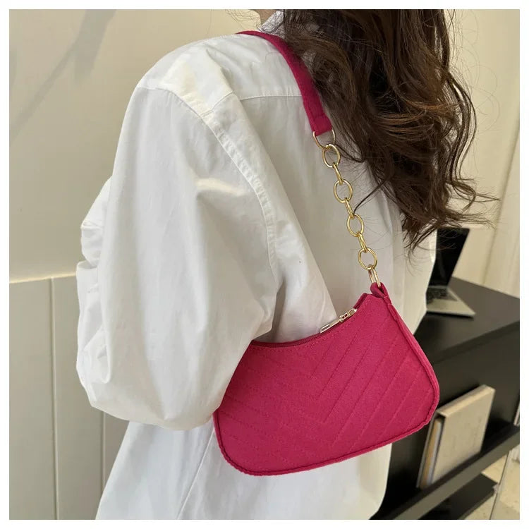 Felt Mini Shoulder Bags for Women Underarm Bags Texture Solid Color Casual Handbags Female Light Crossbody Bags