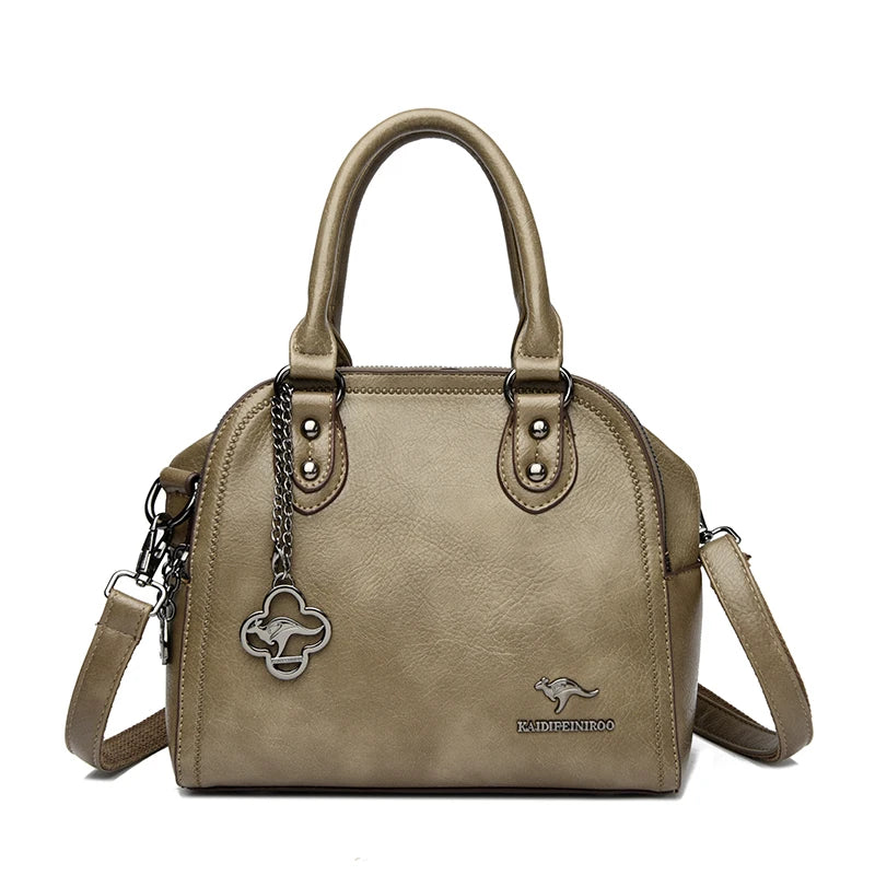 Genuine Kangaroo Brand Soft Pu Leather Hand Bag Small Handbags Women Shoulder Bags for Mother 3 Layers Tote Commuting Bag Summer