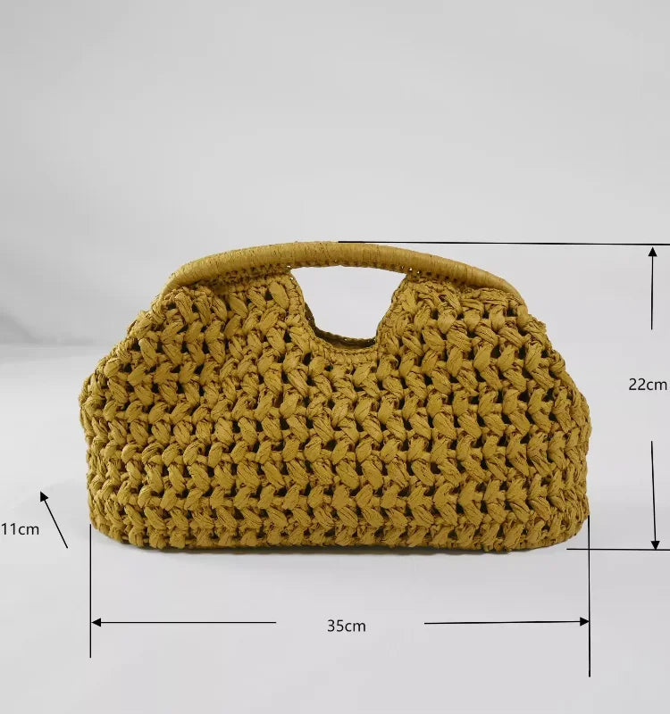 Woven Banquet Handbag Summer Bohemian Seaside Vacation Beach Bag Fashionable Advanced Clip Crossbody Bag Brand Women's Woven Bag