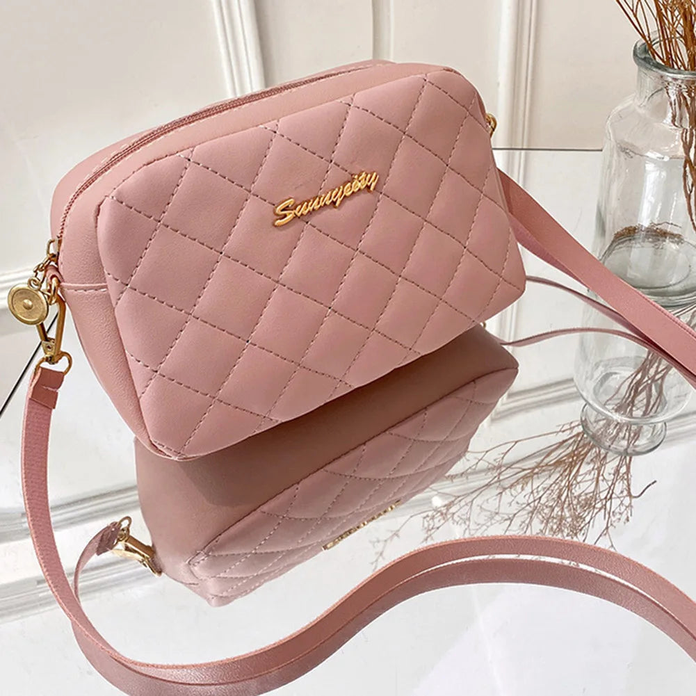 PU Lattice Fashion Women Bag Solid Color Stylish Ladies Handbags Shopping Daily Purse Embroidered Shoulder Crossbody Bag