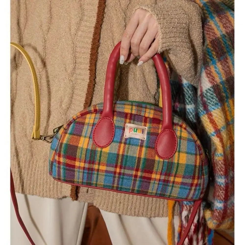 Fashion Retro Plaid Retro Shoulder Bag Portable American Retro Style Handbag Simple Style Crossbody Bag Women