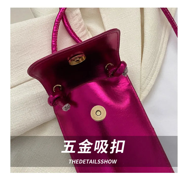 New Fashion Gold Silver Glossy Mini Bag Casual Versatile Shoulder Crossbody Bag for Women Outdoor Portable Mobile Phone Bag