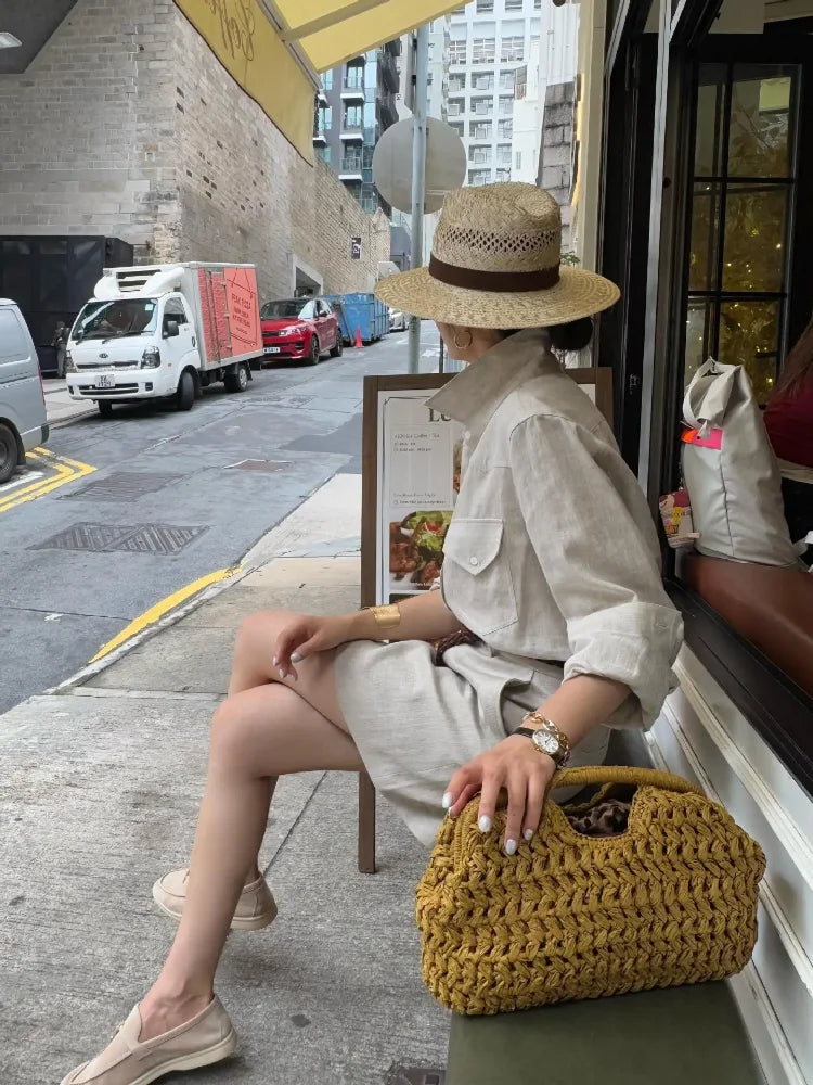 Woven Banquet Handbag Summer Bohemian Seaside Vacation Beach Bag Fashionable Advanced Clip Crossbody Bag Brand Women's Woven Bag