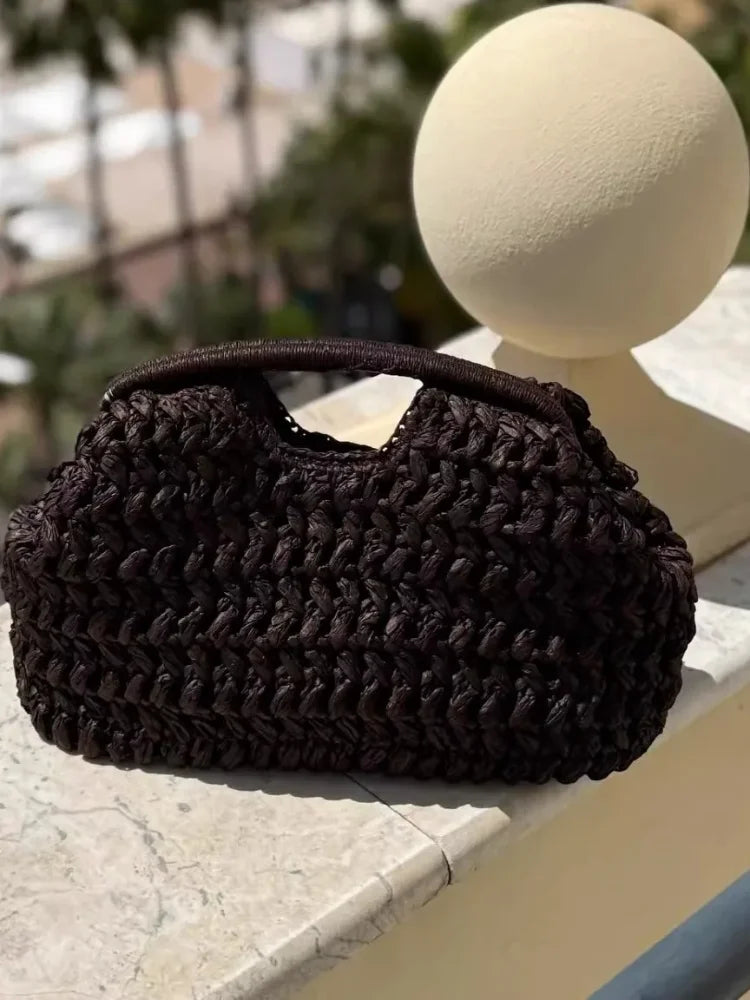 Woven Banquet Handbag Summer Bohemian Seaside Vacation Beach Bag Fashionable Advanced Clip Crossbody Bag Brand Women's Woven Bag