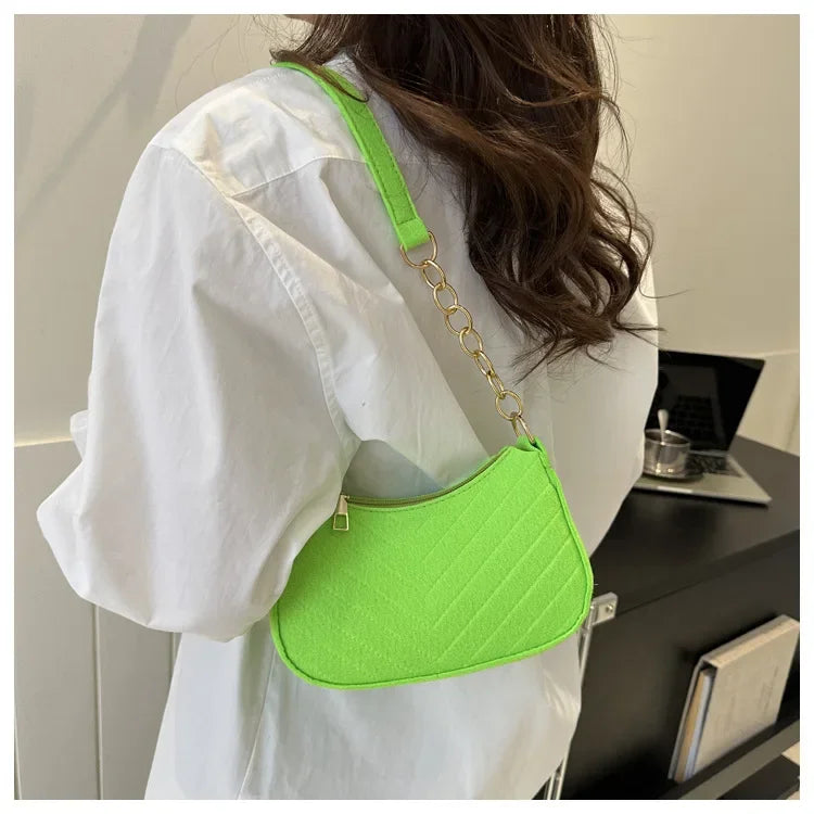 Felt Mini Shoulder Bags for Women Underarm Bags Texture Solid Color Casual Handbags Female Light Crossbody Bags