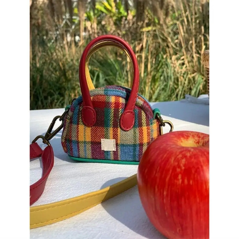 Fashion Retro Plaid Retro Shoulder Bag Portable American Retro Style Handbag Simple Style Crossbody Bag Women