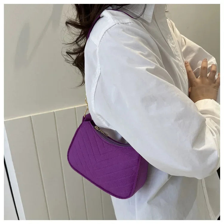 Felt Mini Shoulder Bags for Women Underarm Bags Texture Solid Color Casual Handbags Female Light Crossbody Bags