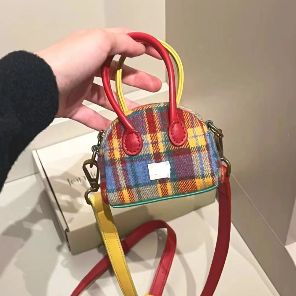 Fashion Retro Plaid Retro Shoulder Bag Portable American Retro Style Handbag Simple Style Crossbody Bag Women