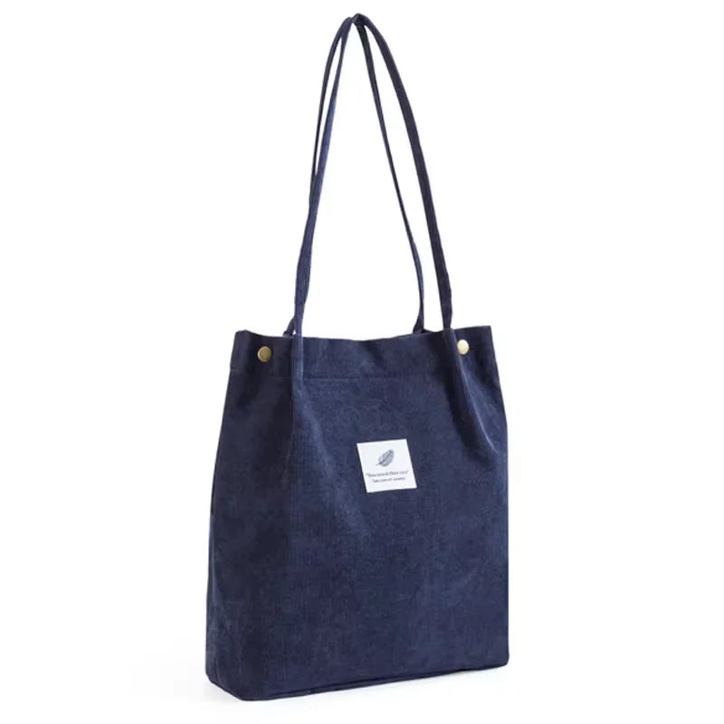 Women Corduroy Shoulder Shopping Bags Reusable Casual Outdoor Party Tote 2024 New Female Bag Handbags with Button Eco Organizer