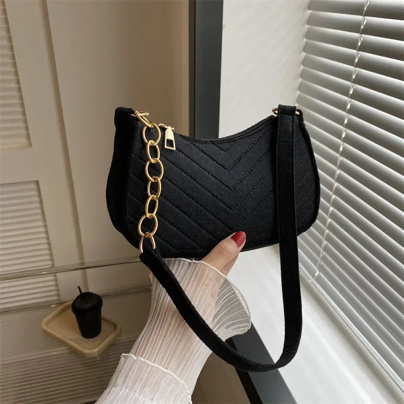 Felt Mini Shoulder Bags for Women Underarm Bags Texture Solid Color Casual Handbags Female Light Crossbody Bags