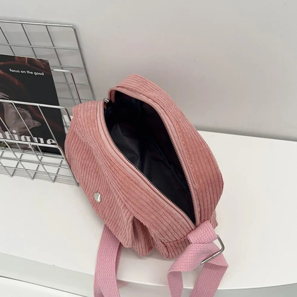 New Corduroy Striped Crossbody Bag Simple Design Adjustable Strap Shoulder Bags Solid Colour Mini Coin Pouch for Casual Wear