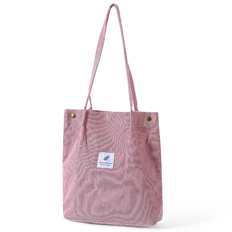 Women Corduroy Shoulder Shopping Bags Reusable Casual Outdoor Party Tote 2024 New Female Bag Handbags with Button Eco Organizer