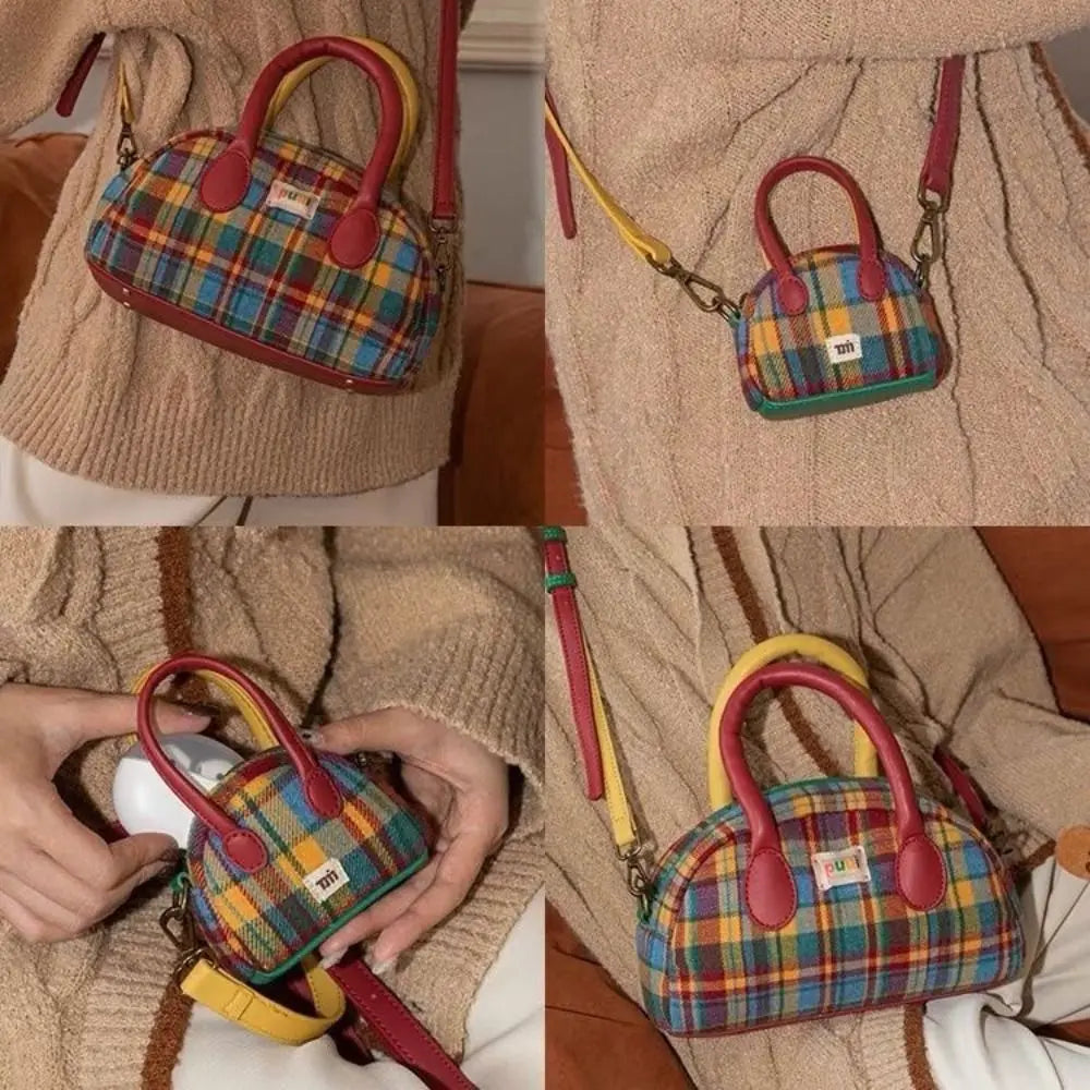 Fashion Retro Plaid Retro Shoulder Bag Portable American Retro Style Handbag Simple Style Crossbody Bag Women