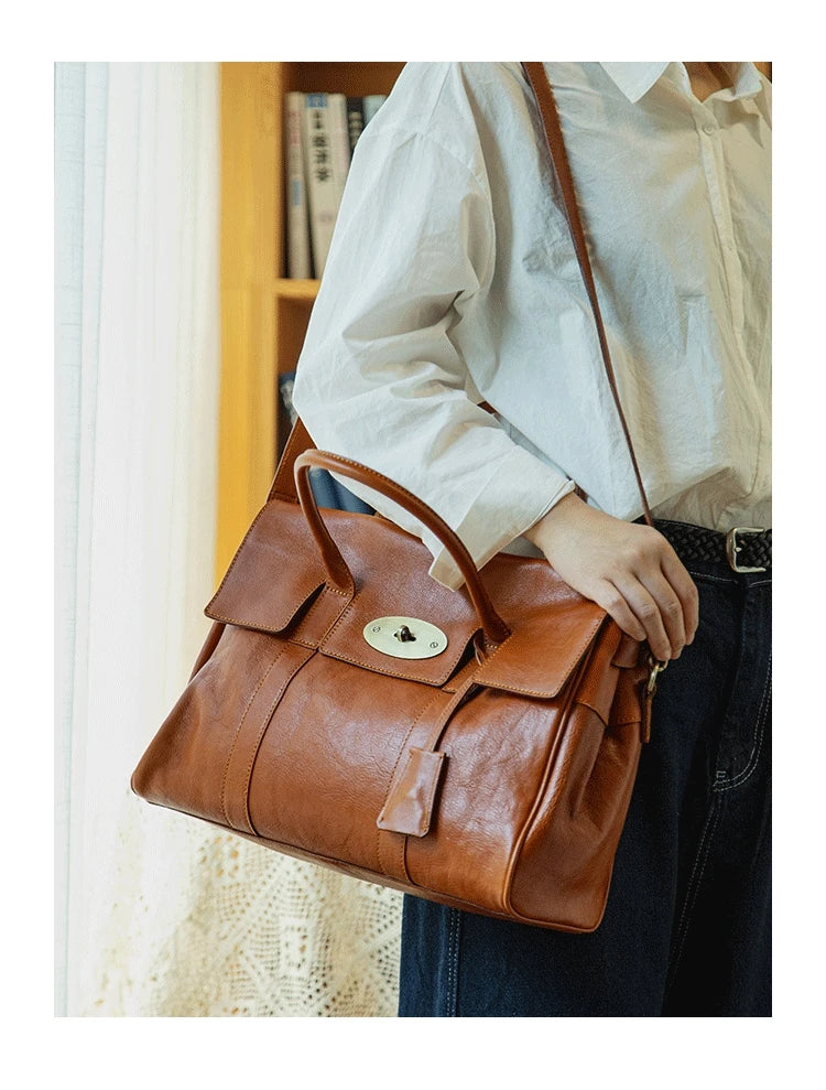 designer handmade genuine leather women large-capacity handbag fashion vintage cowhide multifunctional shoulder crossbody bag