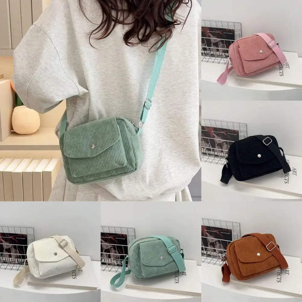 New Corduroy Striped Crossbody Bag Simple Design Adjustable Strap Shoulder Bags Solid Colour Mini Coin Pouch for Casual Wear